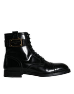 Dolce & Gabbana Black Logo Lace Up Mid Calf Men Boots Men's Shoes