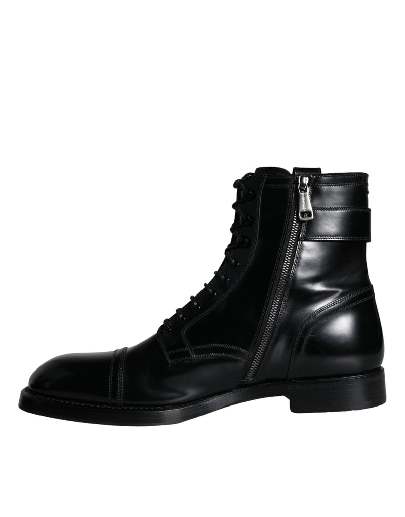 Dolce & Gabbana Black Logo Lace Up Mid Calf Men Boots Men's Shoes