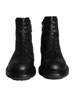 Dolce & Gabbana Black Lace Up Mid Calf Boots Men Men's Shoes