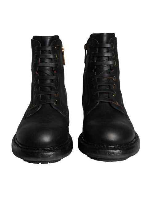 Dolce & Gabbana Black Lace Up Mid Calf Boots Men Men's Shoes