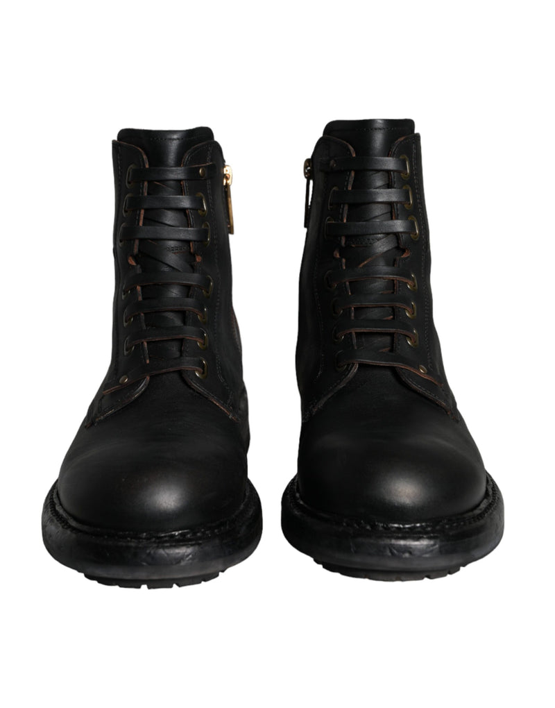 Dolce & Gabbana Black Lace Up Mid Calf Boots Men Men's Shoes