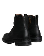 Dolce & Gabbana Black Lace Up Mid Calf Boots Men Men's Shoes