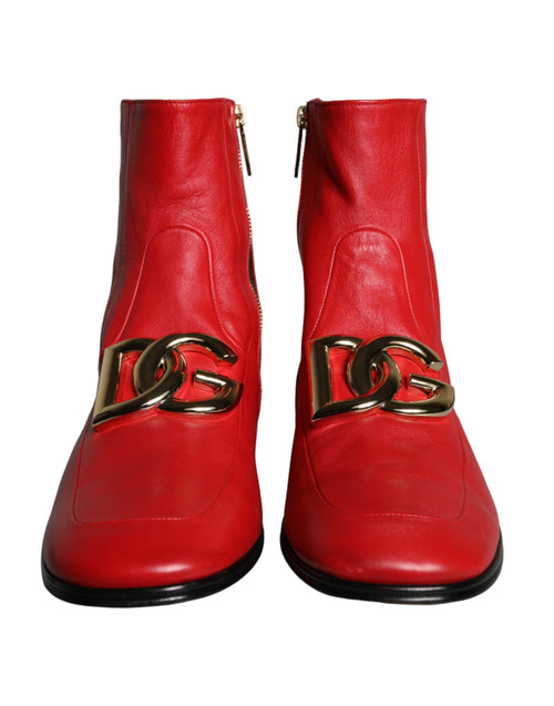 Dolce & Gabbana Red Lambskin Leather Men Ankle Boots Men's Shoes