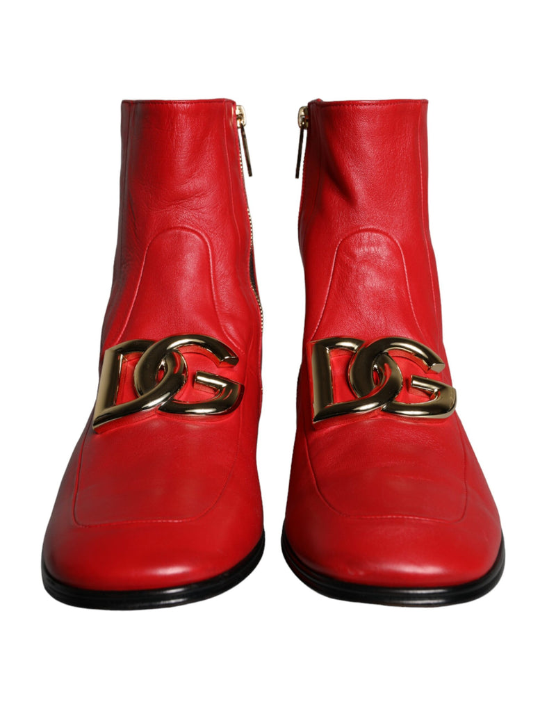 Dolce & Gabbana Red Lambskin Leather Men Ankle Boots Men's Shoes