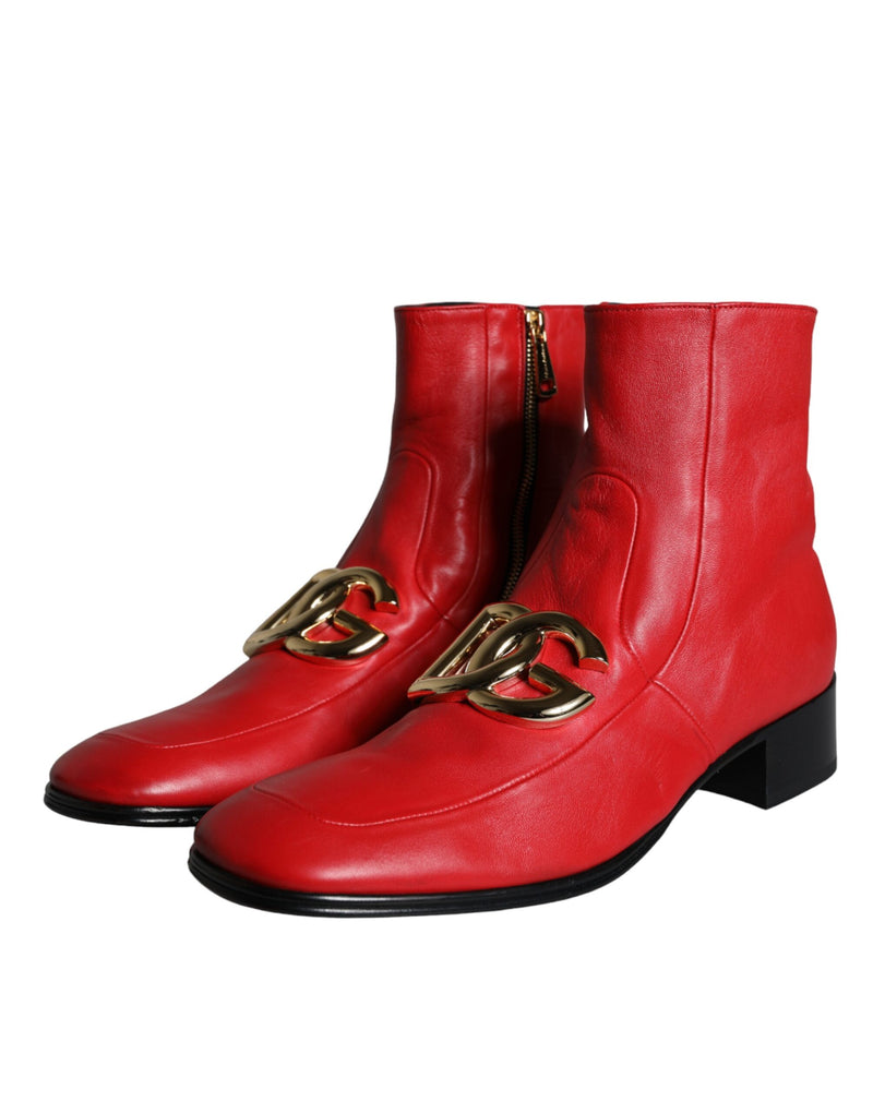 Dolce & Gabbana Red Lambskin Leather Men Ankle Boots Men's Shoes