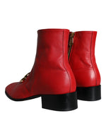 Dolce & Gabbana Red Lambskin Leather Men Ankle Boots Men's Shoes