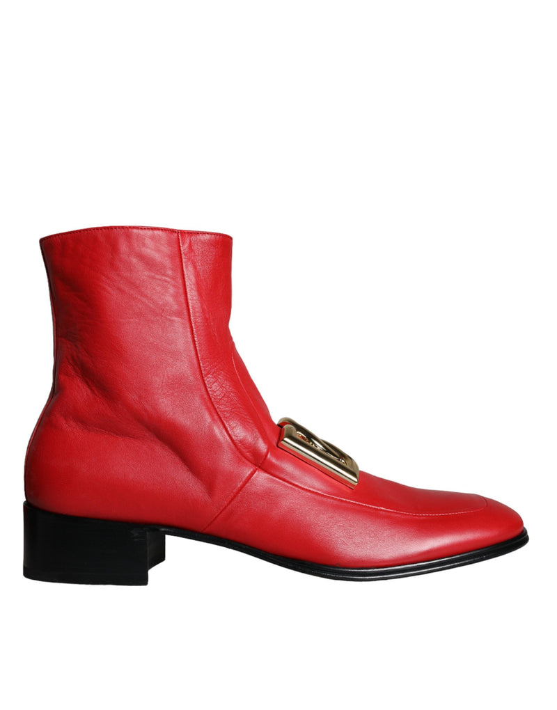 Dolce & Gabbana Red Lambskin Leather Men Ankle Boots Men's Shoes