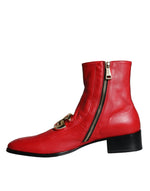 Dolce & Gabbana Red Lambskin Leather Men Ankle Boots Men's Shoes