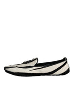 Dolce & Gabbana Black White Calf Fur Slip On Loafers Men Men's Shoes