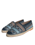 Dolce & Gabbana Blue Gray Woven Leather Buffalo Espadrille Men's Shoes