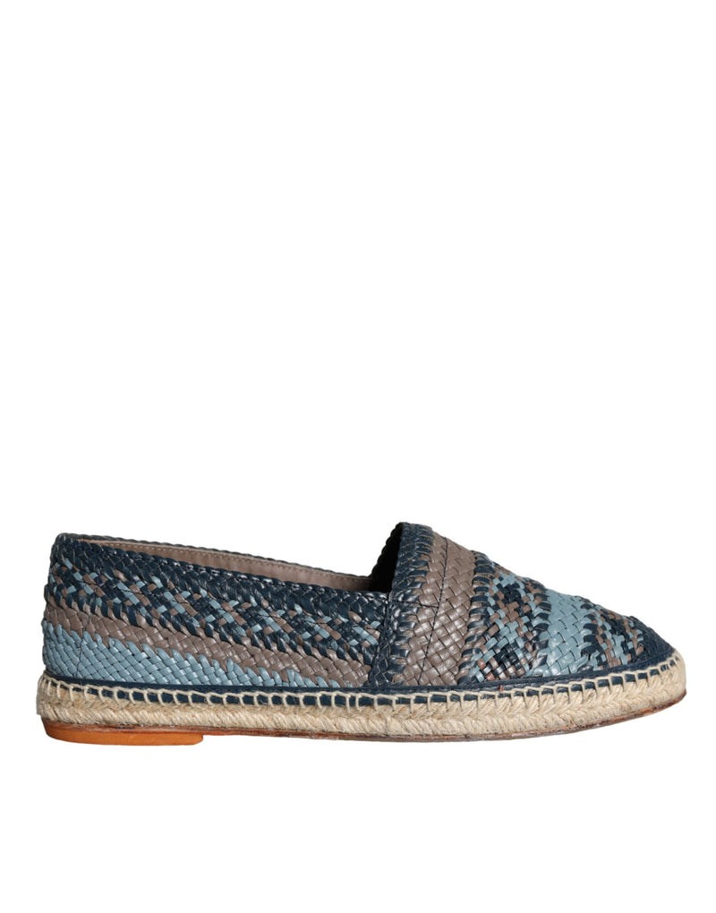 Dolce & Gabbana Blue Gray Woven Leather Buffalo Espadrille Men's Shoes