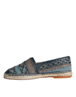 Dolce & Gabbana Blue Gray Woven Leather Buffalo Espadrille Men's Shoes