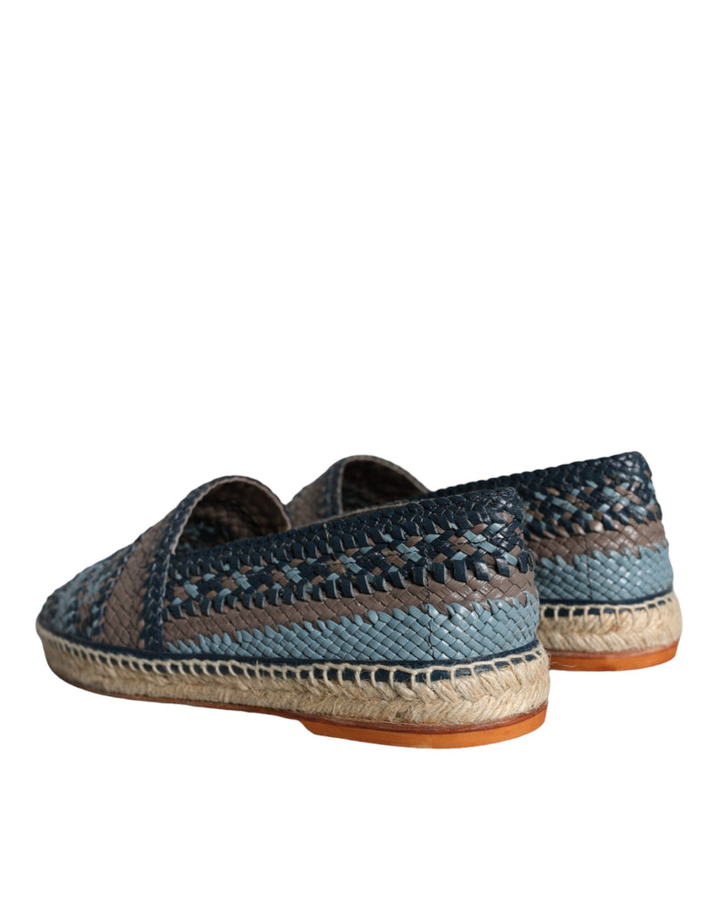 Dolce & Gabbana Blue Gray Woven Leather Buffalo Espadrille Men's Shoes