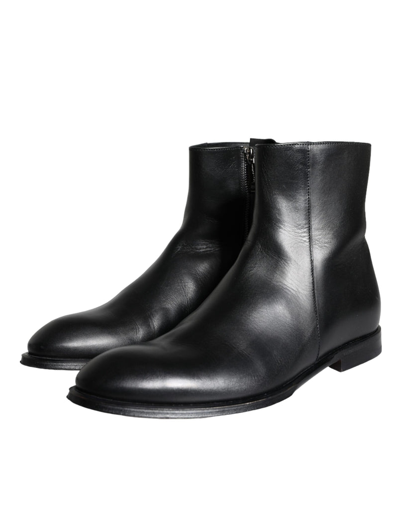 Dolce & Gabbana Black Calf Leather Men Ankle Boots Men Men's Shoes