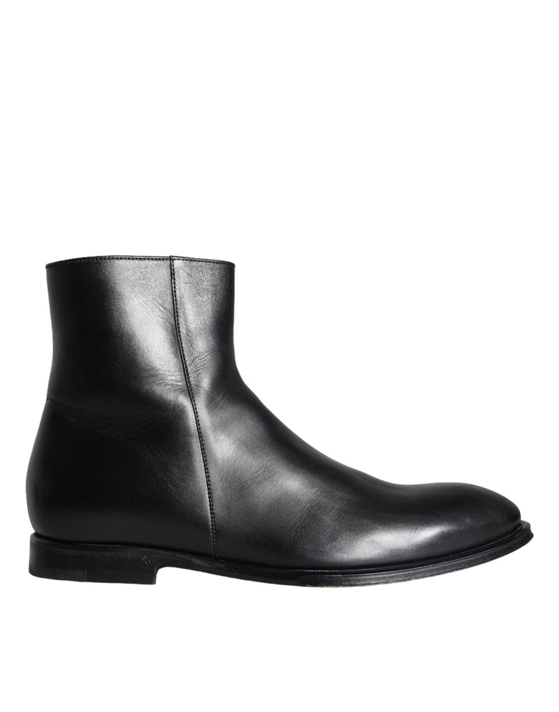 Dolce & Gabbana Black Calf Leather Men Ankle Boots Men Men's Shoes