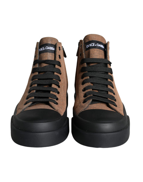 Dolce & Gabbana Black Brown Denim High Top Men Sneakers Men's Shoes