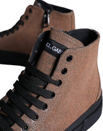 Dolce & Gabbana Black Brown Denim High Top Men Sneakers Men's Shoes