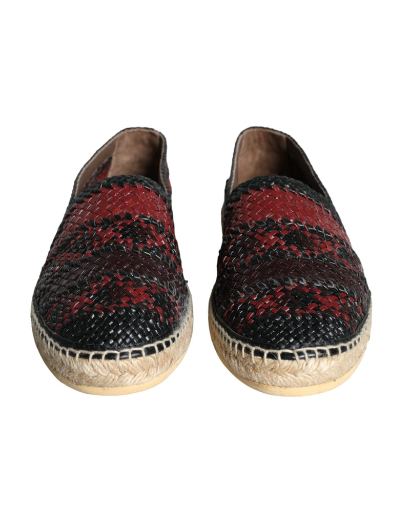 Dolce & Gabbana Black Maroon Woven Leather Buffalo Men Espadrille Men's Shoes