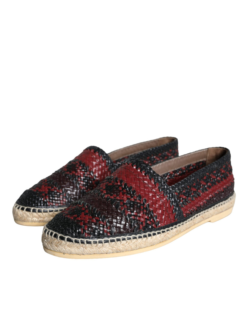 Dolce & Gabbana Black Maroon Woven Leather Buffalo Men Espadrille Men's Shoes