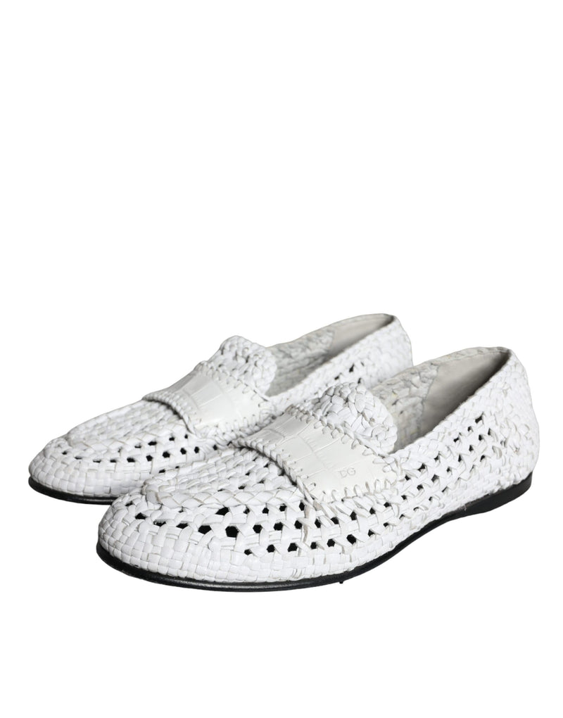 Dolce & Gabbana White Woven Leather Slip On Loafers Men Men's Shoes (Pre-Owned)