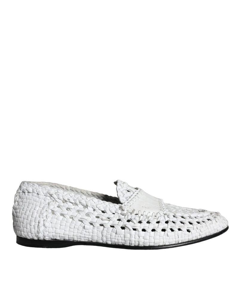 Dolce & Gabbana White Woven Leather Slip On Loafers Men Men's Shoes (Pre-Owned)