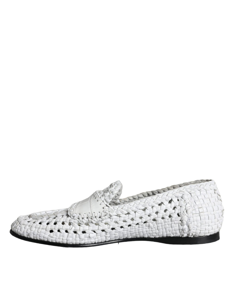 Dolce & Gabbana White Woven Leather Slip On Loafers Men Men's Shoes (Pre-Owned)