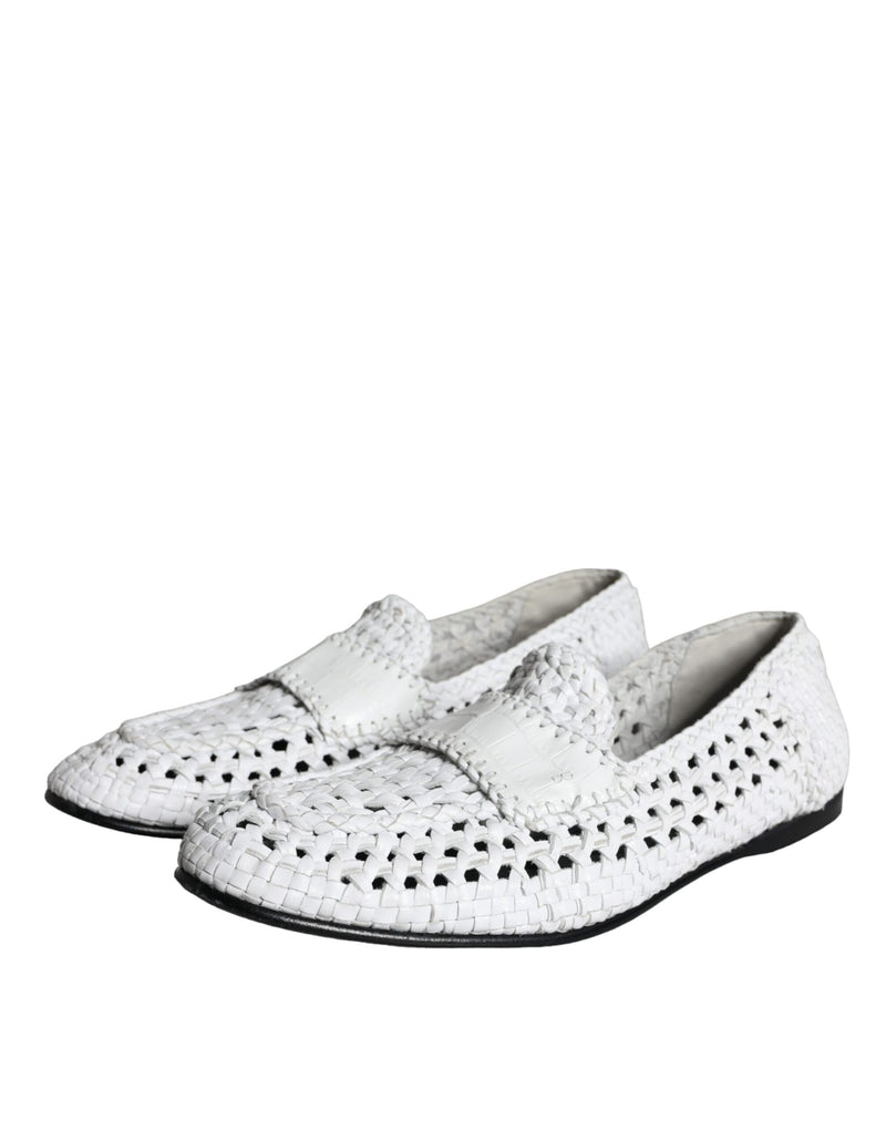 Dolce & Gabbana White Woven Leather Slip On Loafers Men Men's Shoes (Pre-Owned)