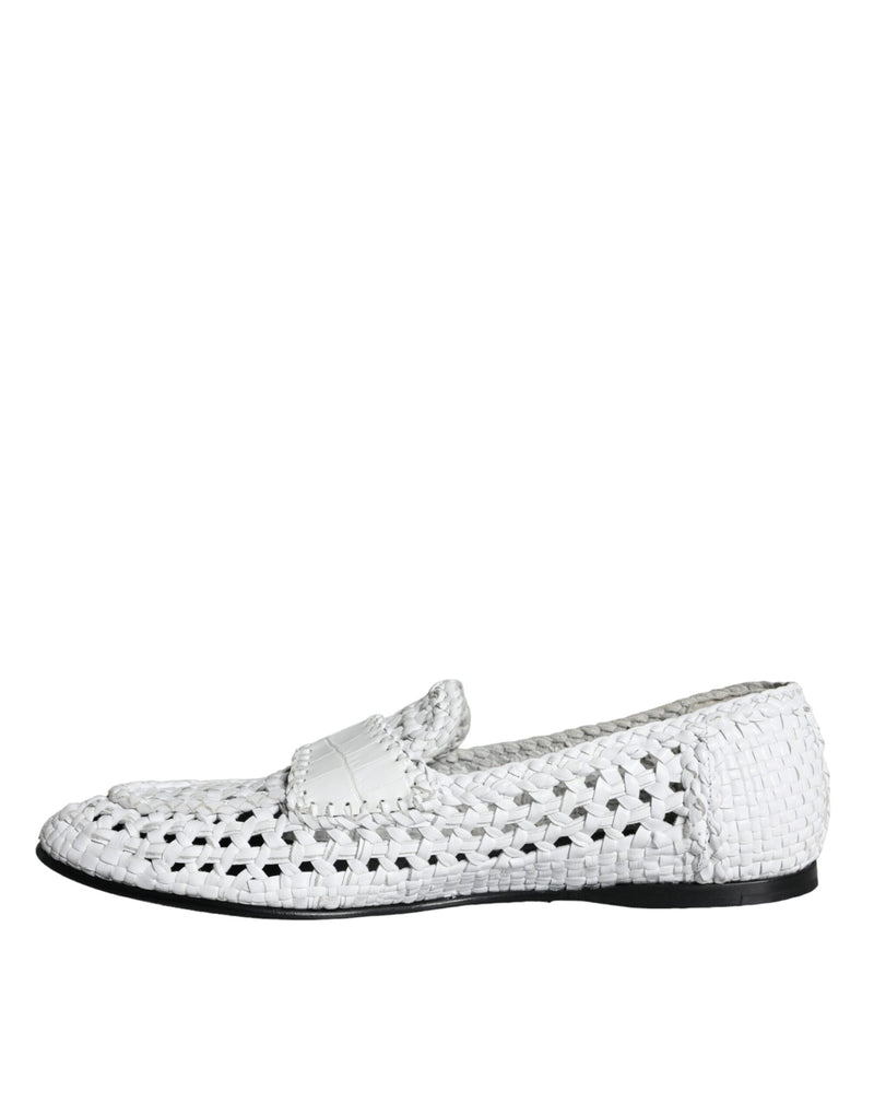 Dolce & Gabbana White Woven Leather Slip On Loafers Men Men's Shoes (Pre-Owned)