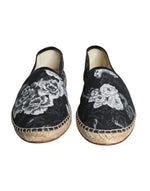 Dolce & Gabbana Black Floral Cotton Leather Espadrilles Men's Shoes