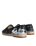 Dolce & Gabbana Black Floral Cotton Leather Espadrilles Men's Shoes