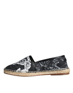 Dolce & Gabbana Black Floral Cotton Leather Espadrilles Men's Shoes