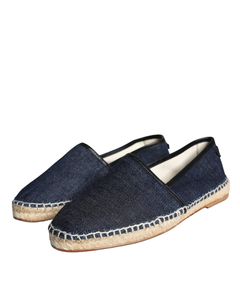 Dolce & Gabbana Blue Denim Cotton Leather Espadrilles Men's Shoes