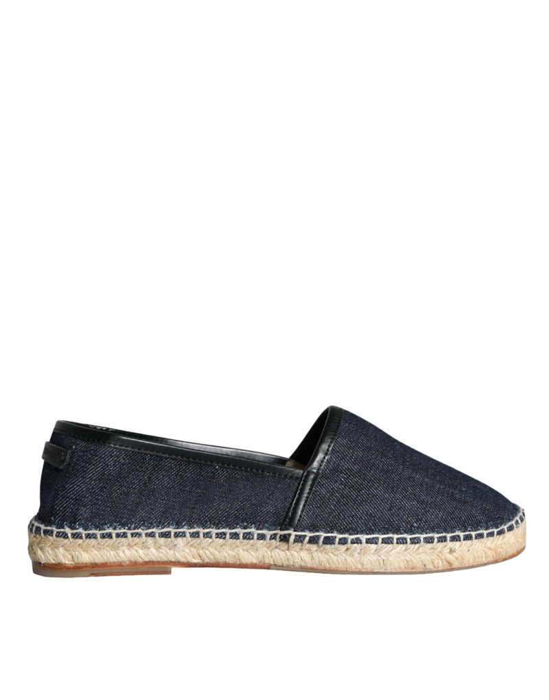 Dolce & Gabbana Blue Denim Cotton Leather Espadrilles Men's Shoes