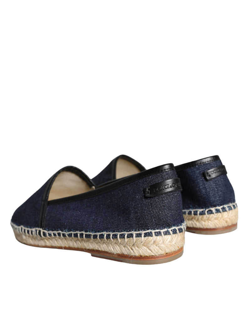 Dolce & Gabbana Blue Denim Cotton Leather Espadrilles Men's Shoes