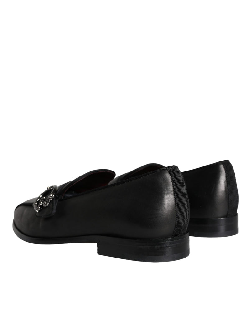 Dolce & Gabbana Black Leather Logo Loafers Men Dress Men's Shoes