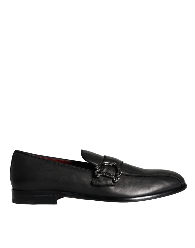 Dolce & Gabbana Black Leather Logo Loafers Men Dress Men's Shoes