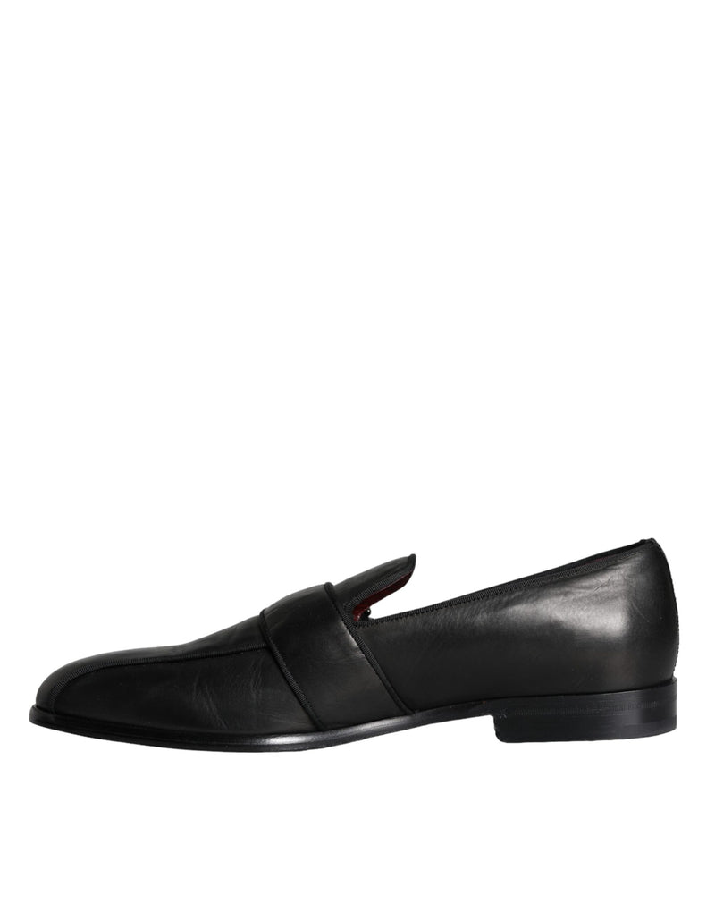 Dolce & Gabbana Black Leather Logo Loafers Men Dress Men's Shoes