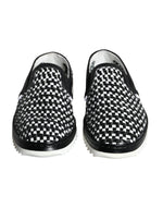 Dolce & Gabbana Black White Weaved Slip On Men Loafers Men's Shoes