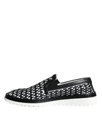 Dolce & Gabbana Black White Weaved Slip On Men Loafers Men's Shoes