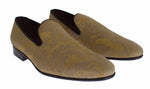 Dolce & Gabbana Yellow Gold Silk Baroque Loafers Men's Shoes