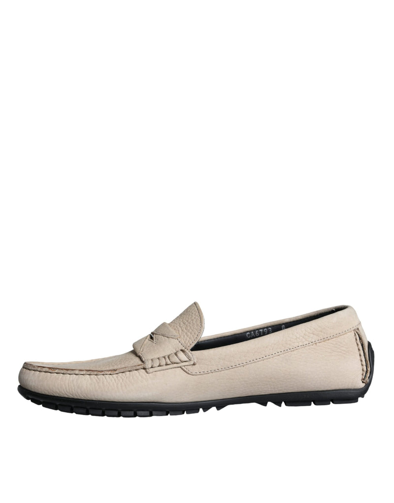 Dolce & Gabbana Beige Leather Slip Mocassin Loafers Men Men's Shoes