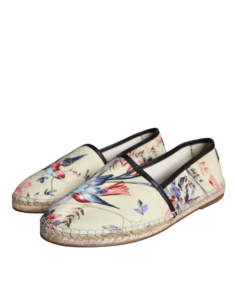 Dolce & Gabbana Beige Floral Canvas Espadrilles Slip On Men's Shoes