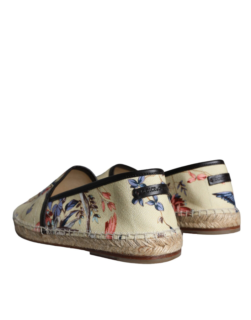 Dolce & Gabbana Beige Floral Canvas Espadrilles Slip On Men's Shoes