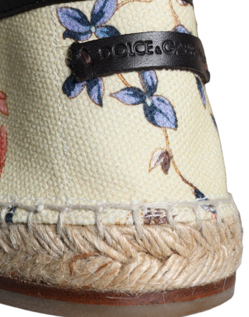 Dolce & Gabbana Beige Floral Canvas Espadrilles Slip On Men's Shoes