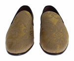 Dolce & Gabbana Yellow Gold Silk Baroque Loafers Men's Shoes