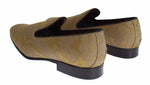 Dolce & Gabbana Yellow Gold Silk Baroque Loafers Men's Shoes