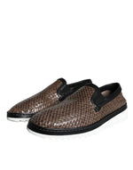 Dolce & Gabbana Brown Black Leather Weaved Men Loafers Men's Shoes