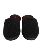 Dolce & Gabbana Black Faux Fur Slides Slippers Slip On Men's Shoes