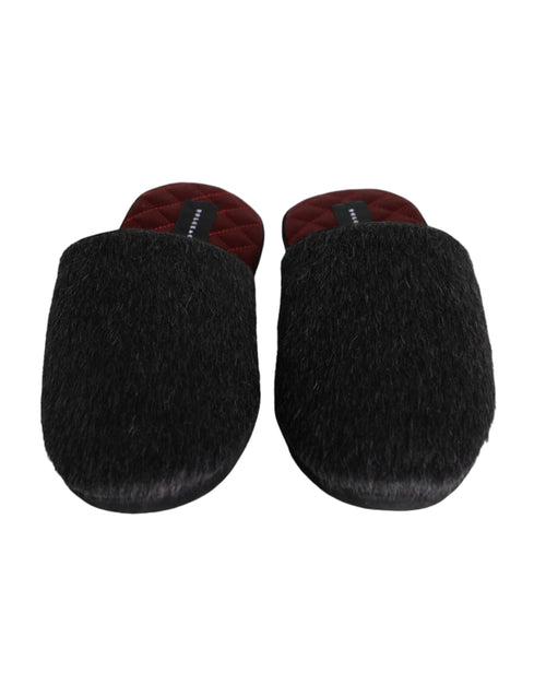 Dolce & Gabbana Black Faux Fur Slides Slippers Slip On Men's Shoes