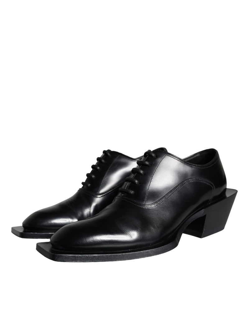 Dolce & Gabbana Black Calfskin Leather Derby Dress Men Men's Shoes (Pre-Owned)